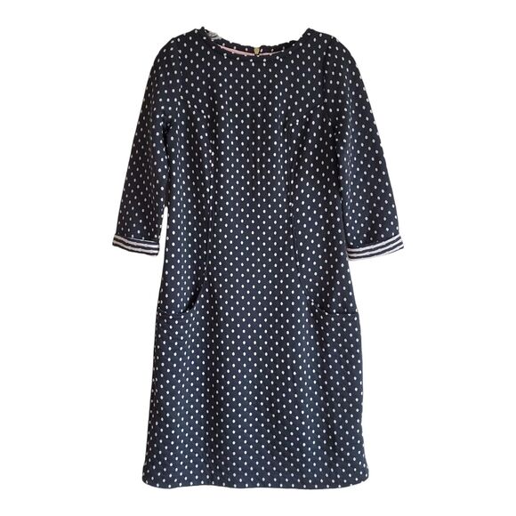 BODEN Women 6 6L Dotty Day Quilted Dress Polka Dot Black Gold Zipper 3/4 Sleeve - Picture 1 of 8